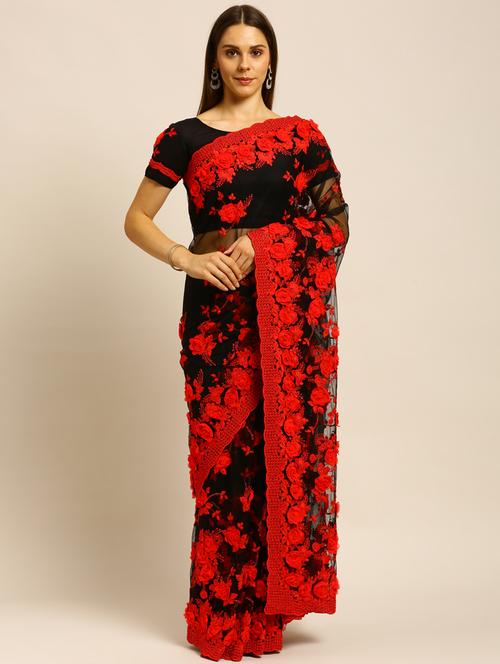 red net embroidered saree with blouse - 18323178 - Very Small Image - 1