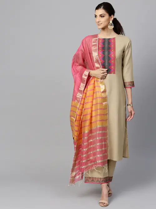 ladies cotton kurta palazzo and dupatta - 18323602 - Very Small Image - 1