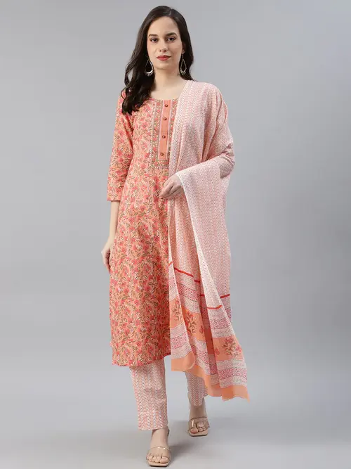ladies cotton kurta palazzo and dupatta - 18323603 - Very Small Image - 1