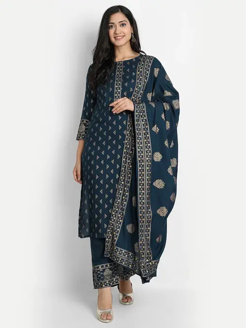 ladies cotton printed kurta palazzo and - 18323617 - Very Small Image - 1