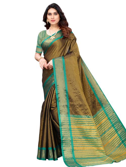 olive kanjivaram saree with blouse - 18323813 - Very Small Image - 1