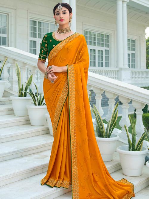 mustard embroidered saree with blouse - 18323864 - Very Small Image - 1