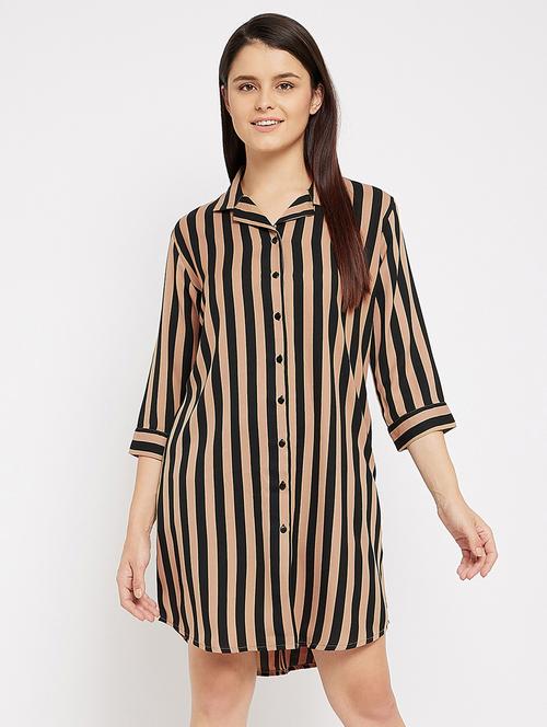 black & brown shirt collar striped sleepshirt - 18323948 - Very Small Image - 1