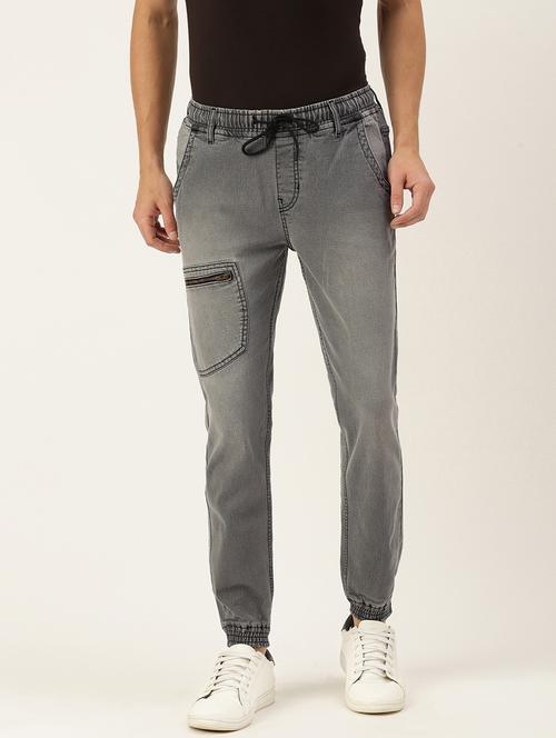grey denim joggers with knee pocket - 18323994 - Very Small Image - 1