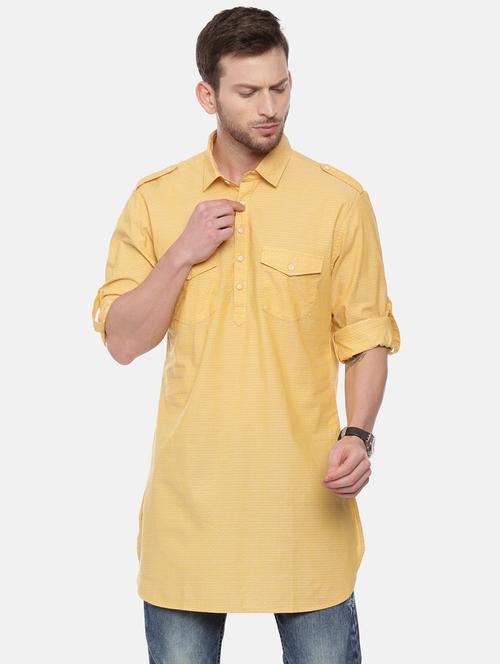yellow self-designed short kurta - 18324071 - Very Small Image - 1