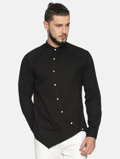 black solid asymmetric casual shirt - 18324192 - Very Small Image - 1