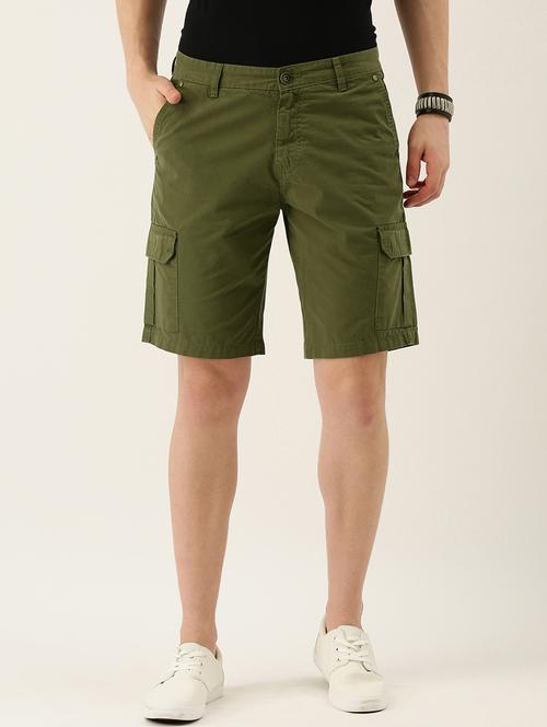 olive-green solid cargo short - 18324267 - Very Small Image - 1