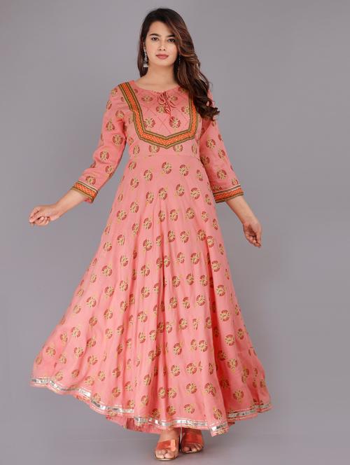 orange printed a-line gown - 18324835 - Very Small Image - 1