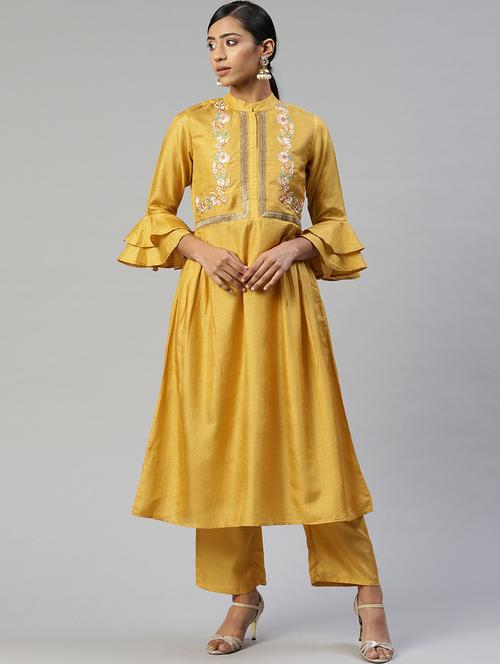 yellow art silk kurta palazzo set - 18324856 - Very Small Image - 1