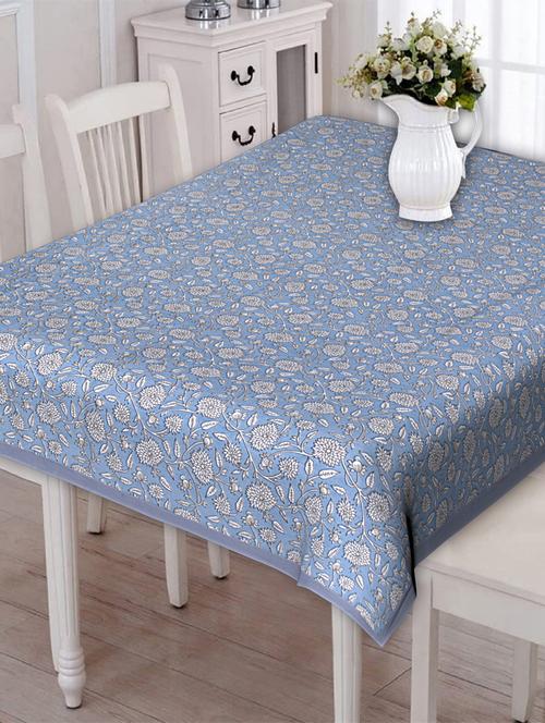 indhome life 100% cotton rectangular dining table cover 6 seater (60 inch * 90 inch) floral pattern blue colour(set of 1 pcs) - 18324990 - Very Small Image - 1