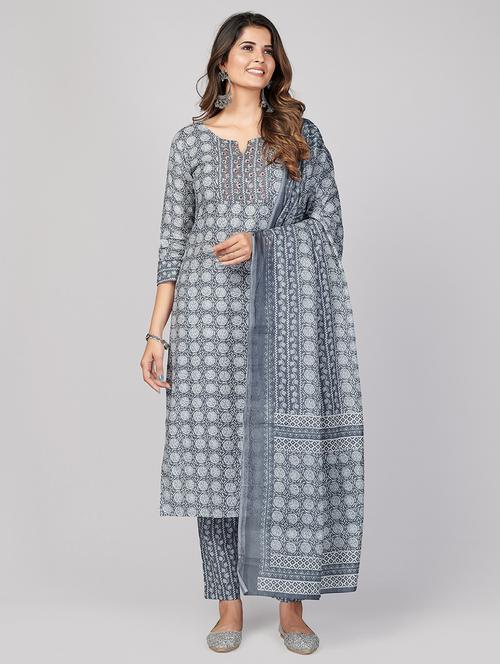 grey cotton suit set - 18325312 - Very Small Image - 1