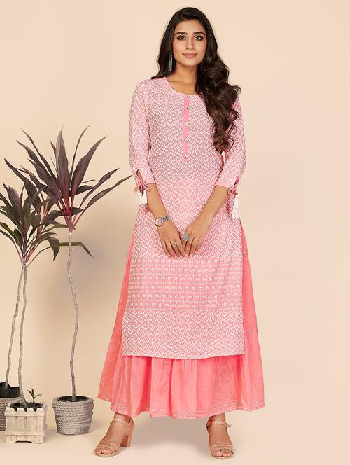 pink cotton kurta sharara set - 18325353 - Very Small Image - 1