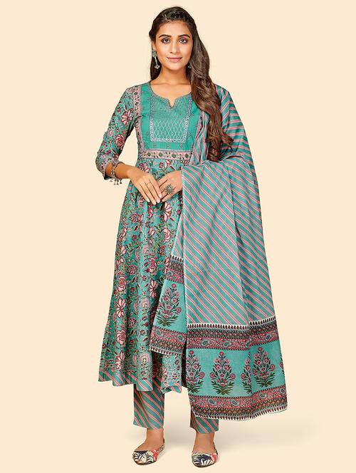 turquoise cotton suit set - 18325376 - Very Small Image - 1