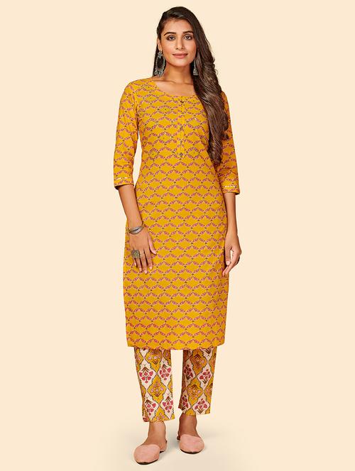 yellow cotton kurta pant set - 18325388 - Very Small Image - 1