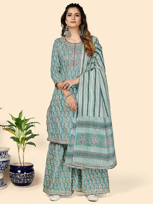 turquoise cotton suit set - 18325391 - Very Small Image - 1