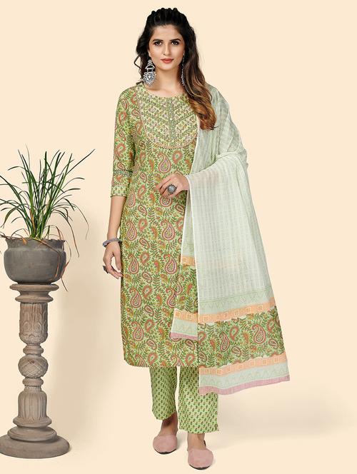 green cotton suit set - 18325401 - Very Small Image - 1