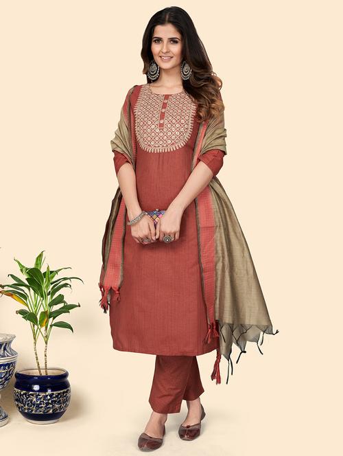red cotton suit set - 18325453 - Very Small Image - 1