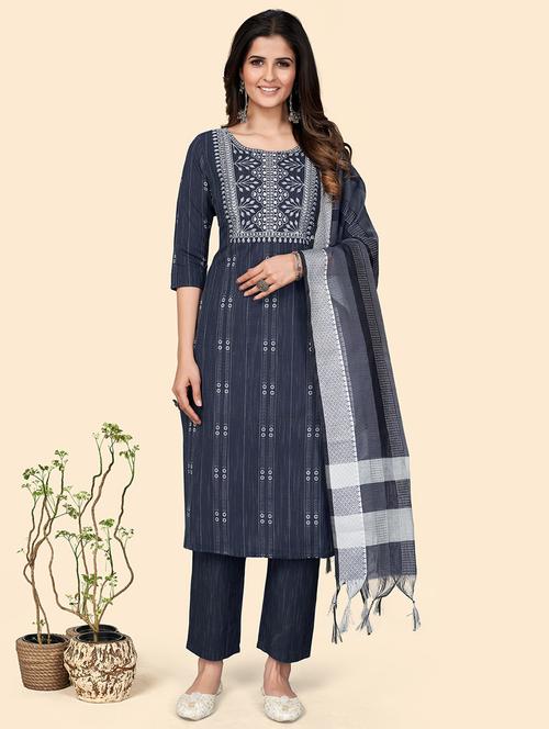 navy cotton suit set - 18325456 - Very Small Image - 1