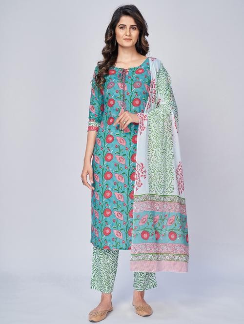 turquoise cotton suit set - 18325467 - Very Small Image - 1