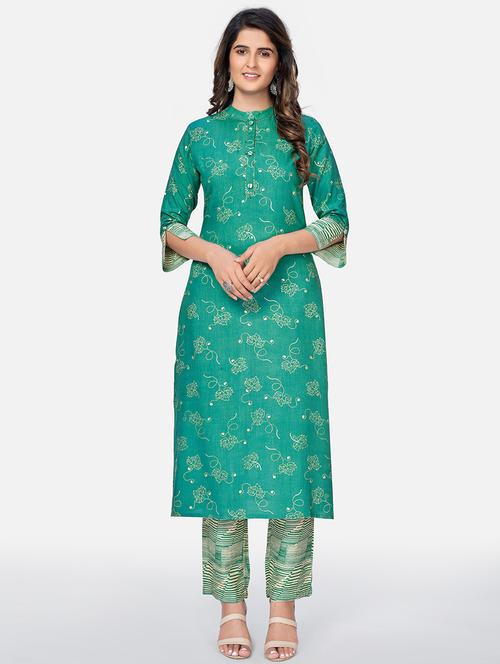 turquoise rayon kurta pant set - 18325474 - Very Small Image - 1