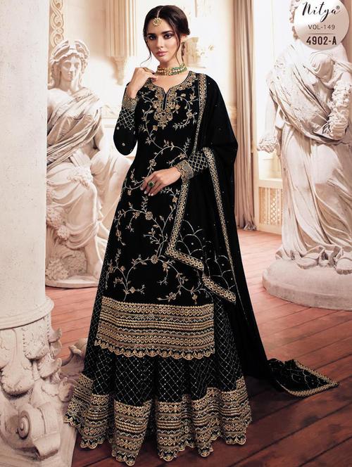 embroidered semi-stitched kurta skirt suit set - 18325630 - Very Small Image - 1