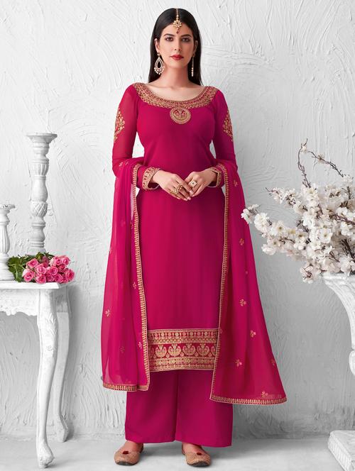 pink georgette semistitched suit - 18325653 - Very Small Image - 1