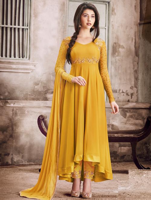 yellow georgette semistitched suit - 18325694 - Very Small Image - 1