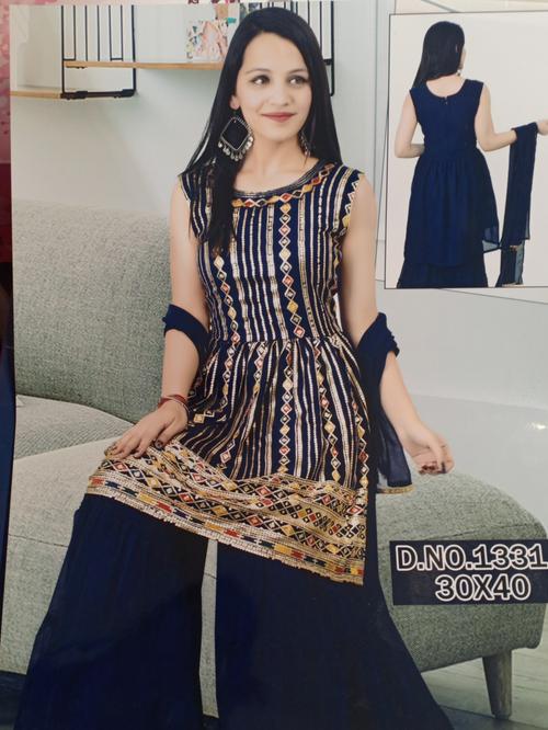 good quality blue sharara georgette material - 18325789 - Very Small Image - 1