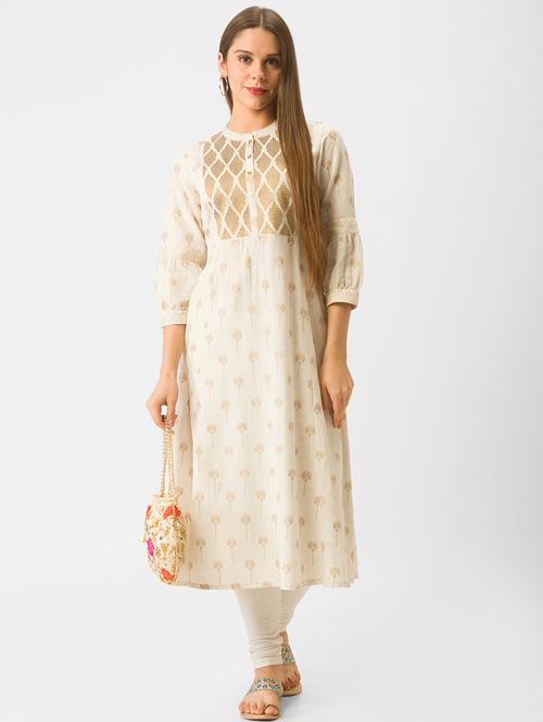 cream printed a-line kurta - 18326050 - Very Small Image - 1