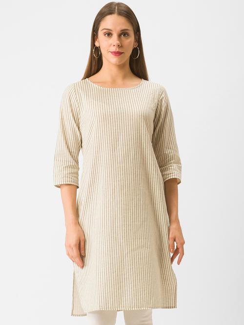 off-white striped straight kurta - 18326055 - Very Small Image - 1