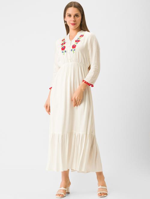 mandarin neck floral embroidered fit & flare dress - 18326058 - Very Small Image - 1