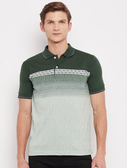 olive green striped polo t-shirt - 18326145 - Very Small Image - 1