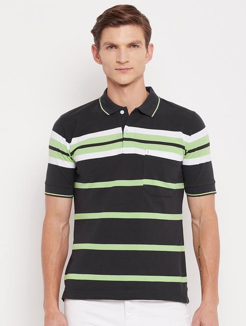 charcoal-grey striped polo t-shirt - 18326154 - Very Small Image - 1