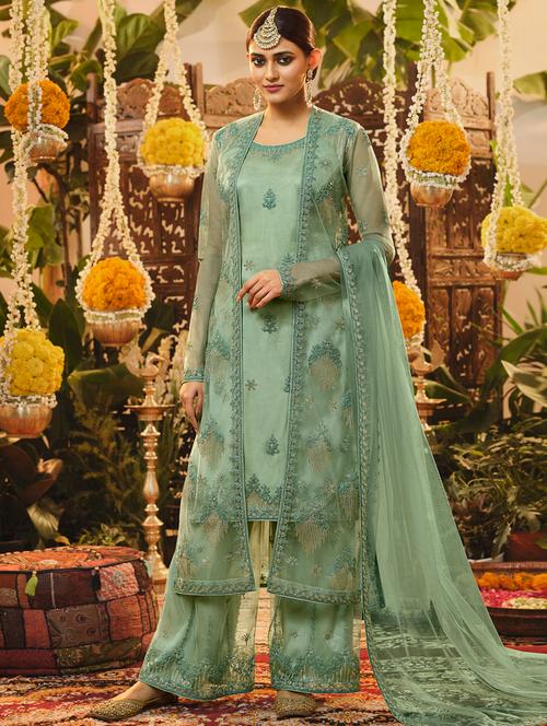 green net semistitched suit - 18326272 - Very Small Image - 1