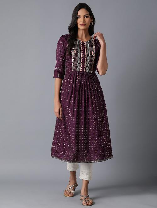 purple floral straight kurta - 18327046 - Very Small Image - 1