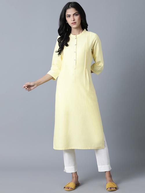 yellow solid straight kurta - 18327066 - Very Small Image - 1