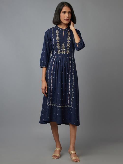 blue printed a-line kurta - 18327073 - Very Small Image - 1