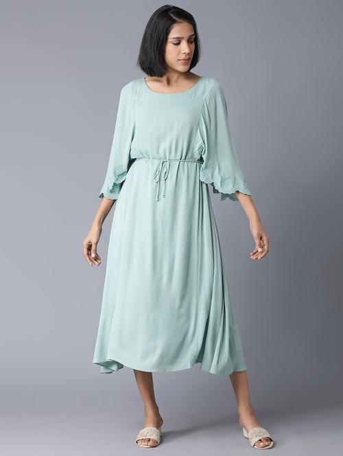 teal solid flared ethnic dress - 18327131 - Very Small Image - 1