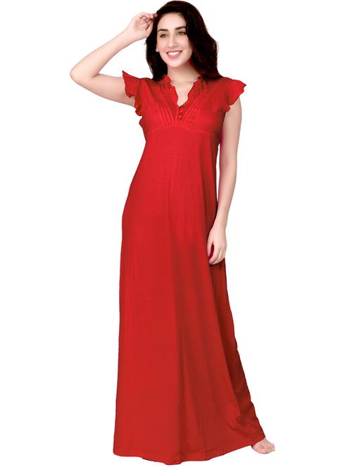 v-neck solid nighty - 18327228 - Very Small Image - 1