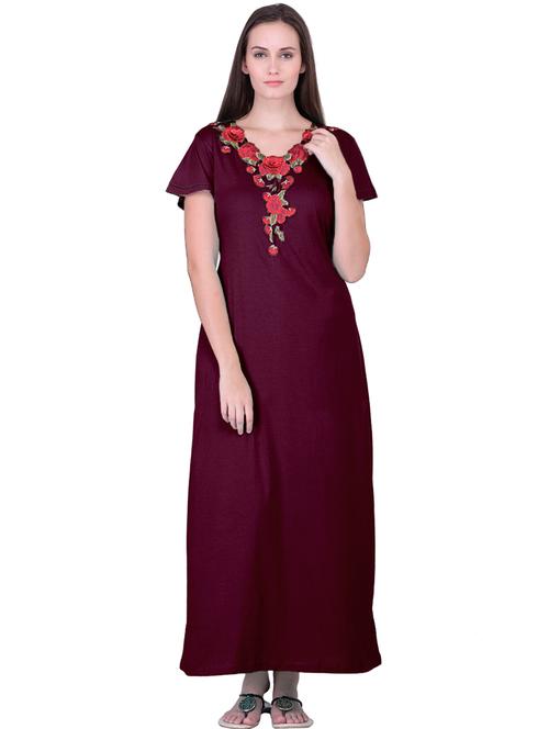 v-neck embroidered detail nighty - 18327244 - Very Small Image - 1