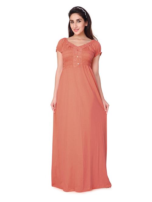 v-neck solid nighty - 18327318 - Very Small Image - 1