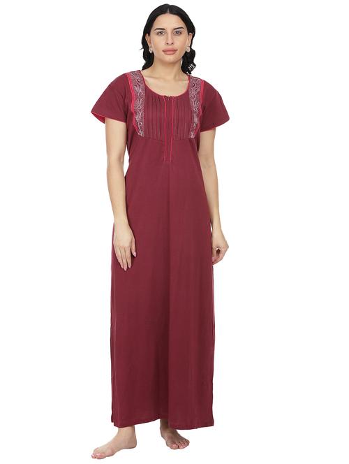 round neck embroidered detail nighty - 18327395 - Very Small Image - 1