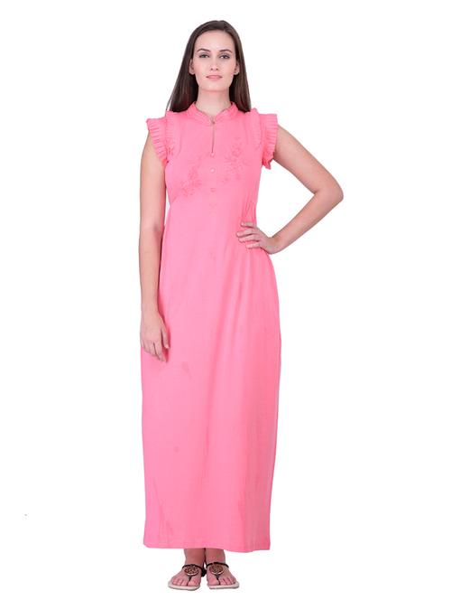 mandarin neck embroidered detail nighty - 18327408 - Very Small Image - 1