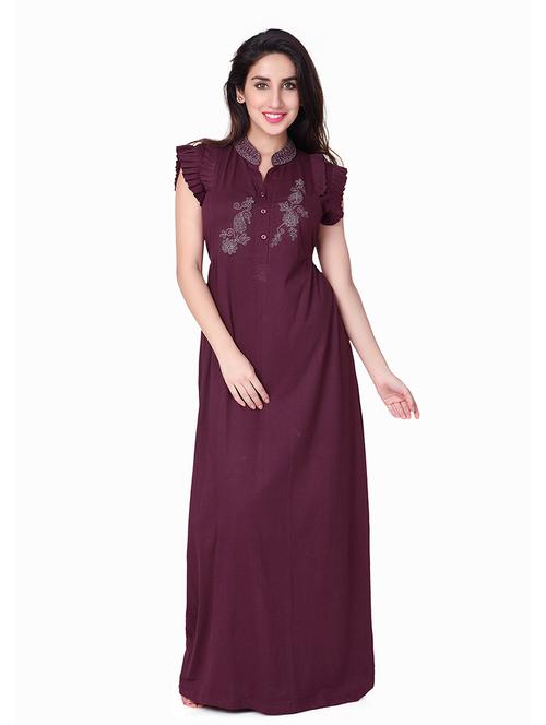 mandarin neck embroidered detail nighty - 18327409 - Very Small Image - 1
