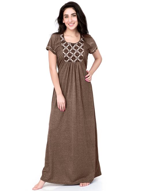 round neck embroidered detail nighty - 18327414 - Very Small Image - 1