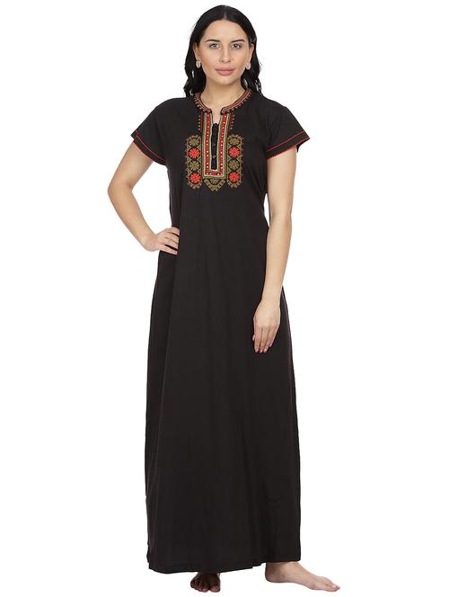 mandarin neck embroidered detail nighty - 18327423 - Very Small Image - 1