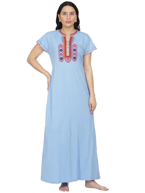 mandarin neck embroidered detail nighty - 18327424 - Very Small Image - 1