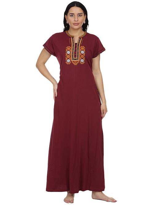 mandarin neck embroidered detail nighty - 18327425 - Very Small Image - 1