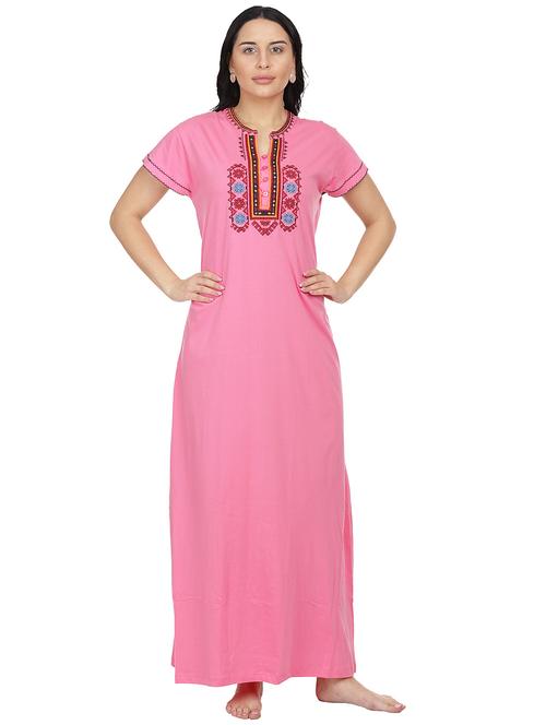 mandarin neck embroidered detail nighty - 18327426 - Very Small Image - 1