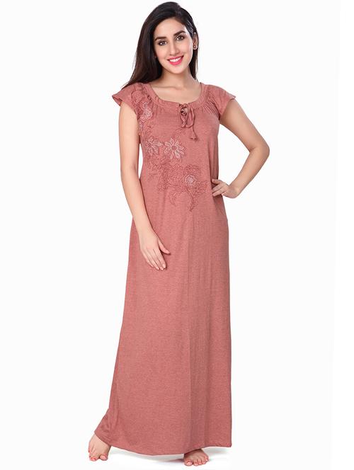 tie up neck embroidered detail nighty - 18327554 - Very Small Image - 1